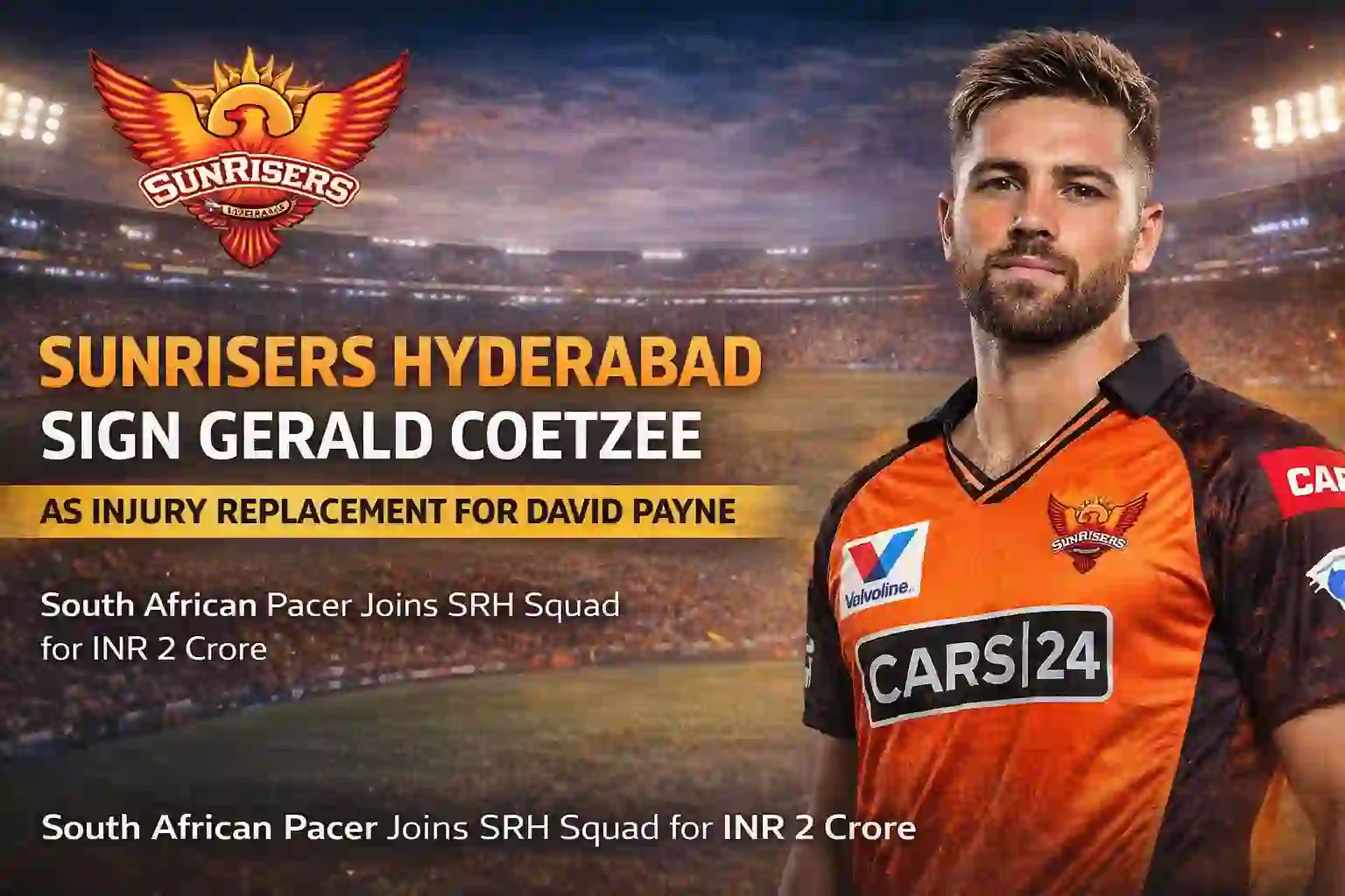 Sunrisers Hyderabad Sign Gerald Coetzee as Injury